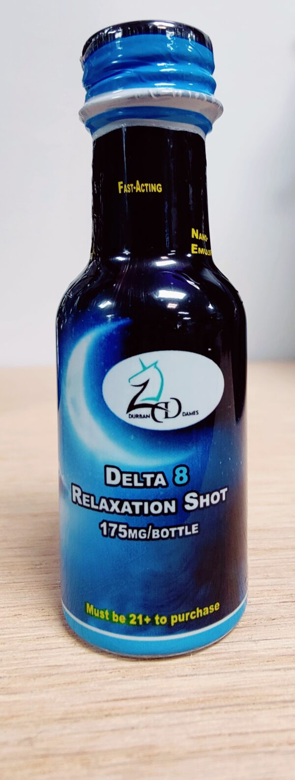 A bottle of delta 8 relaxation shot.