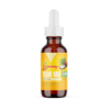 A bottle of cbd oil with a yellow label.