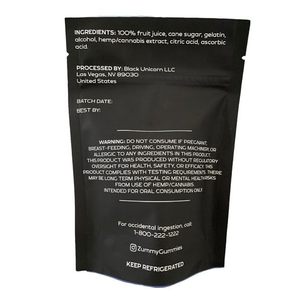 A black bag of food with instructions on how to use it.